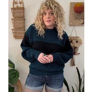 80s Blue Stripe Grandpa Sweater size large